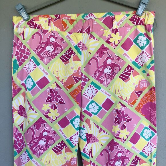 VTG LILLY PULITZER White Label Crop Capri Pants S/M Parrot Monkey Patchwork - Picture 3 of 15